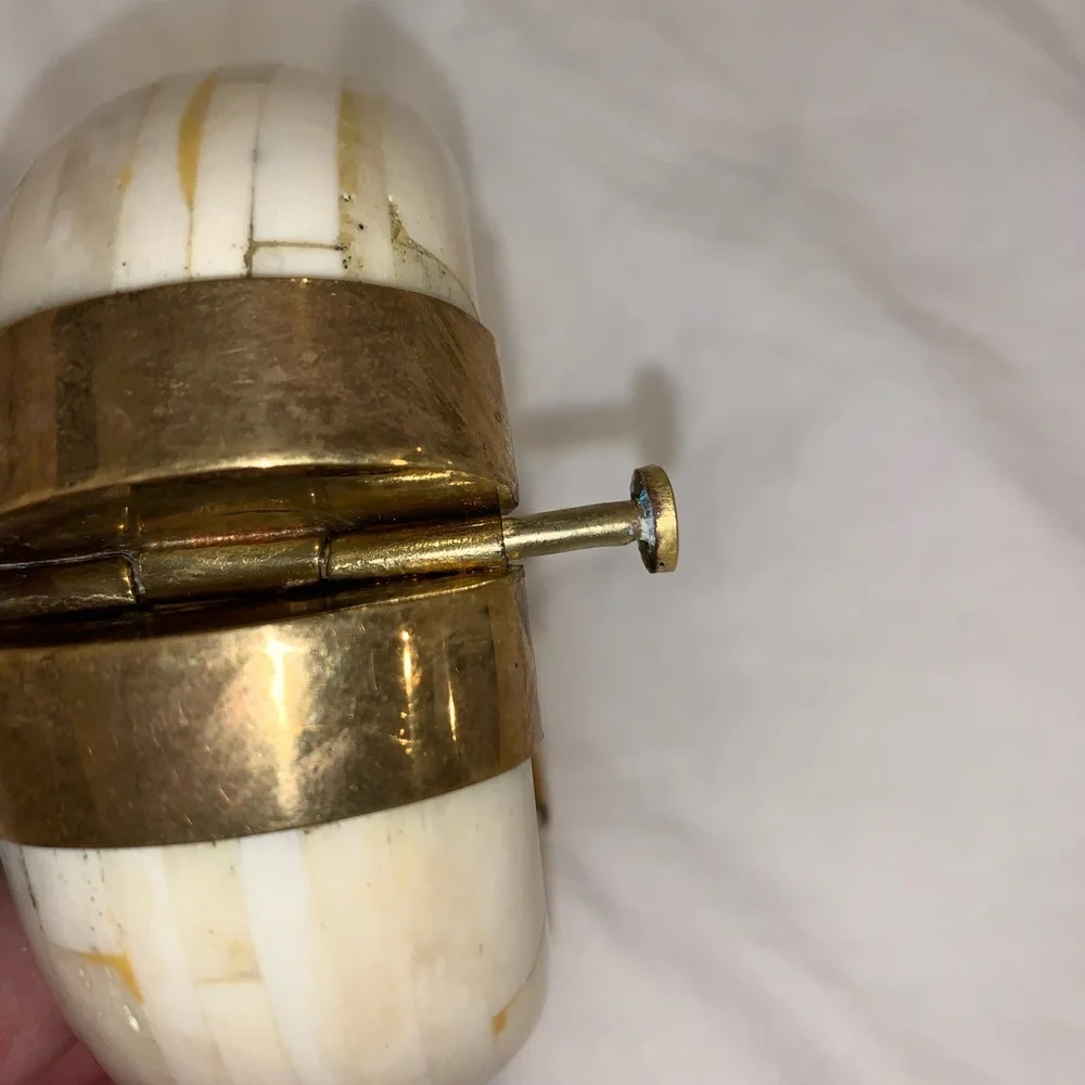 Vintage luxury Ivory Bone Black Agate Stone hinged pin bangle bracelet